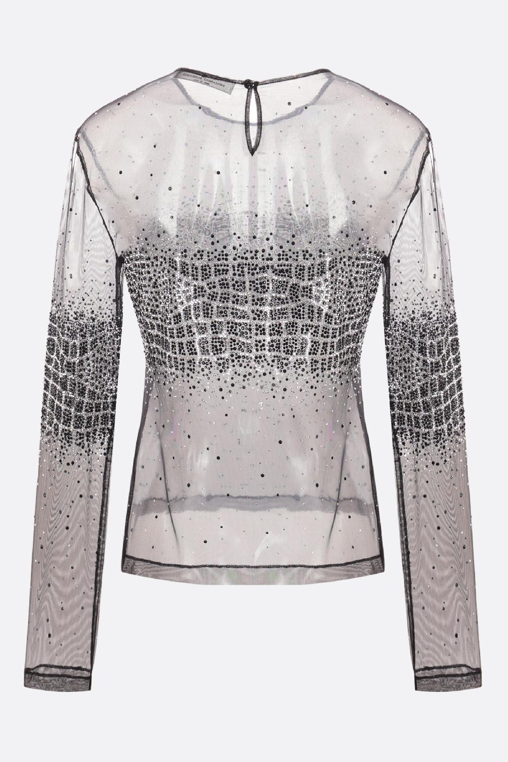ERMANNO SCERVINO Top A Maniche Lunghe In Tulle Con Strass