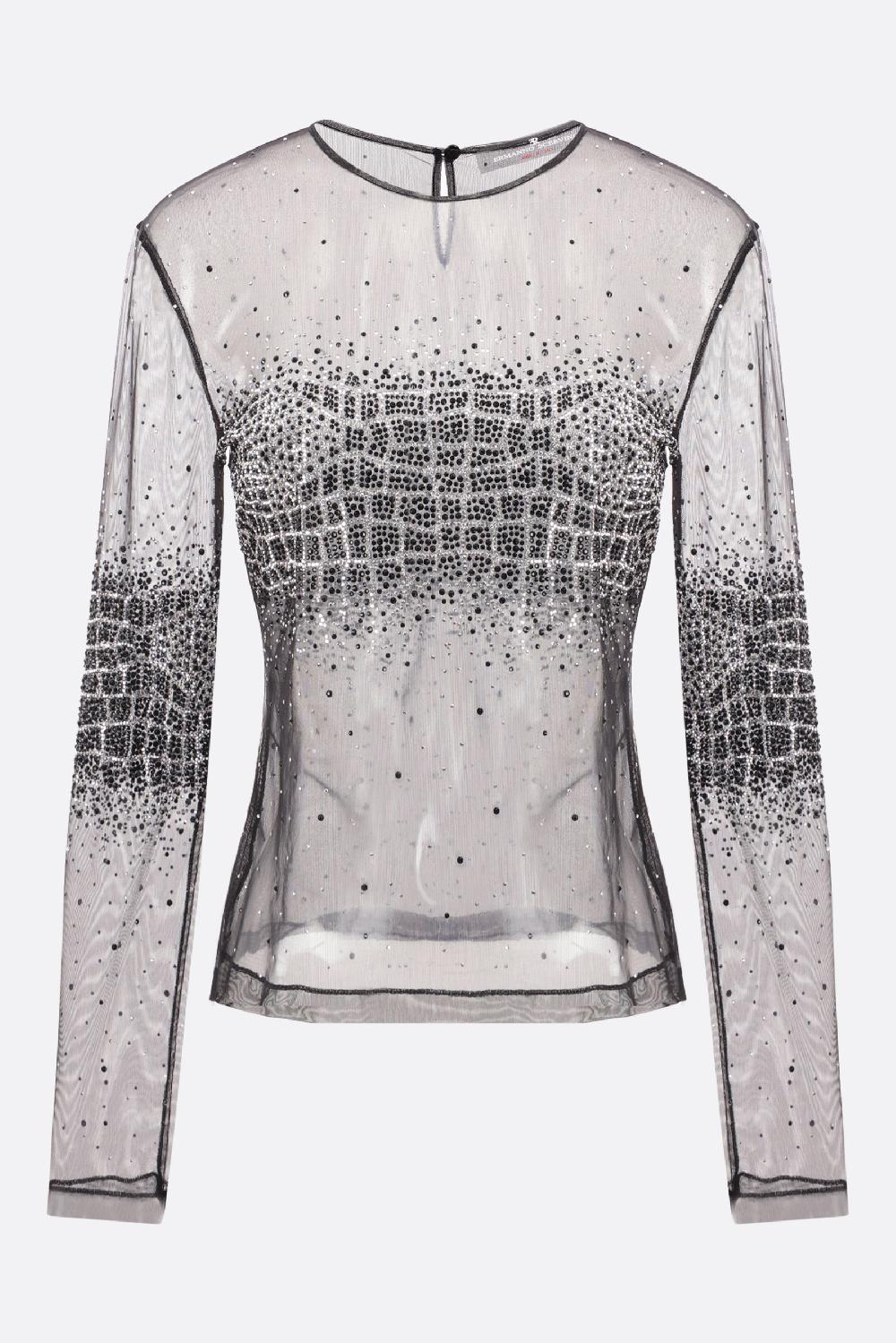 ERMANNO SCERVINO top a maniche lunghe in tulle con strass