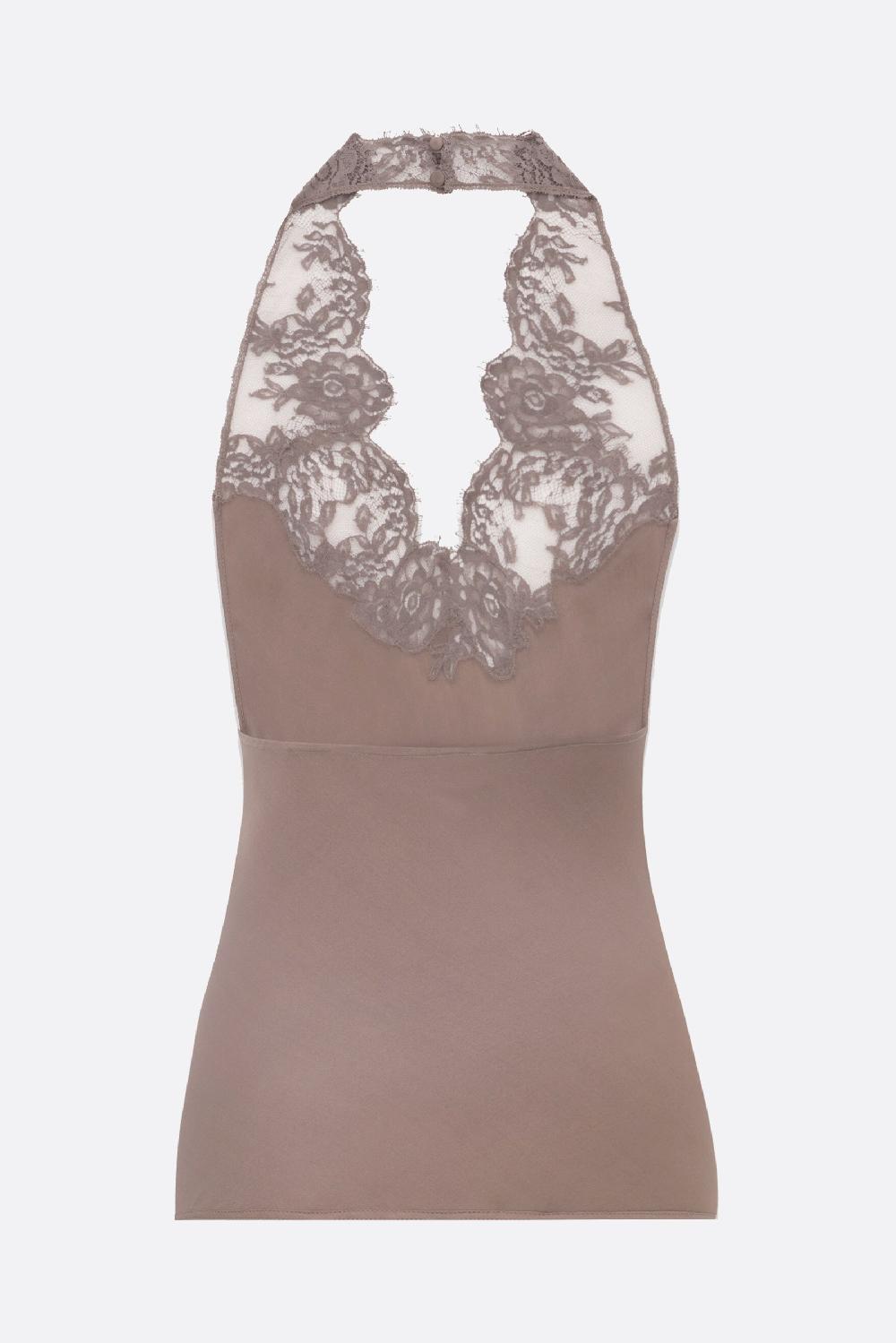 SAINT LAURENT Top All'americana In Charmeuse E Pizzo