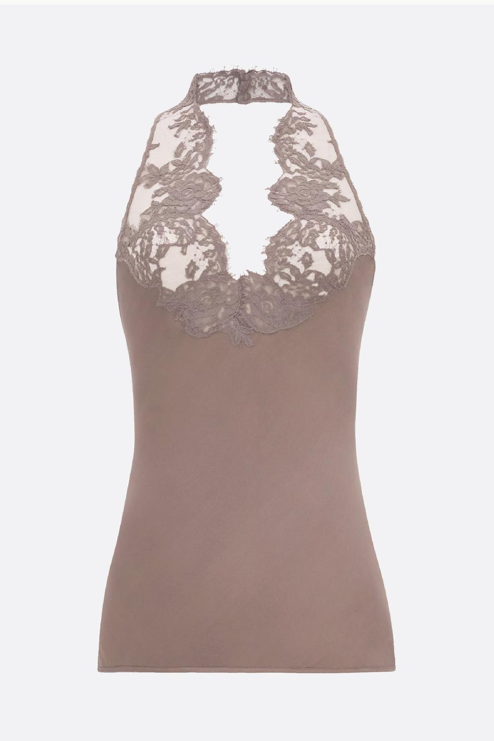 SAINT LAURENT Top All'americana In Charmeuse E Pizzo