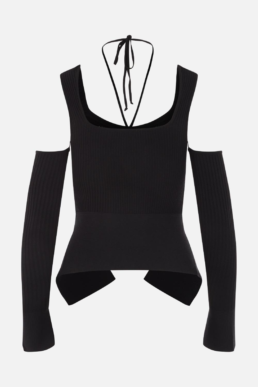 ANDREADAMO Top Cropped In Maglia A Costine Con Dettagli Sdruciti