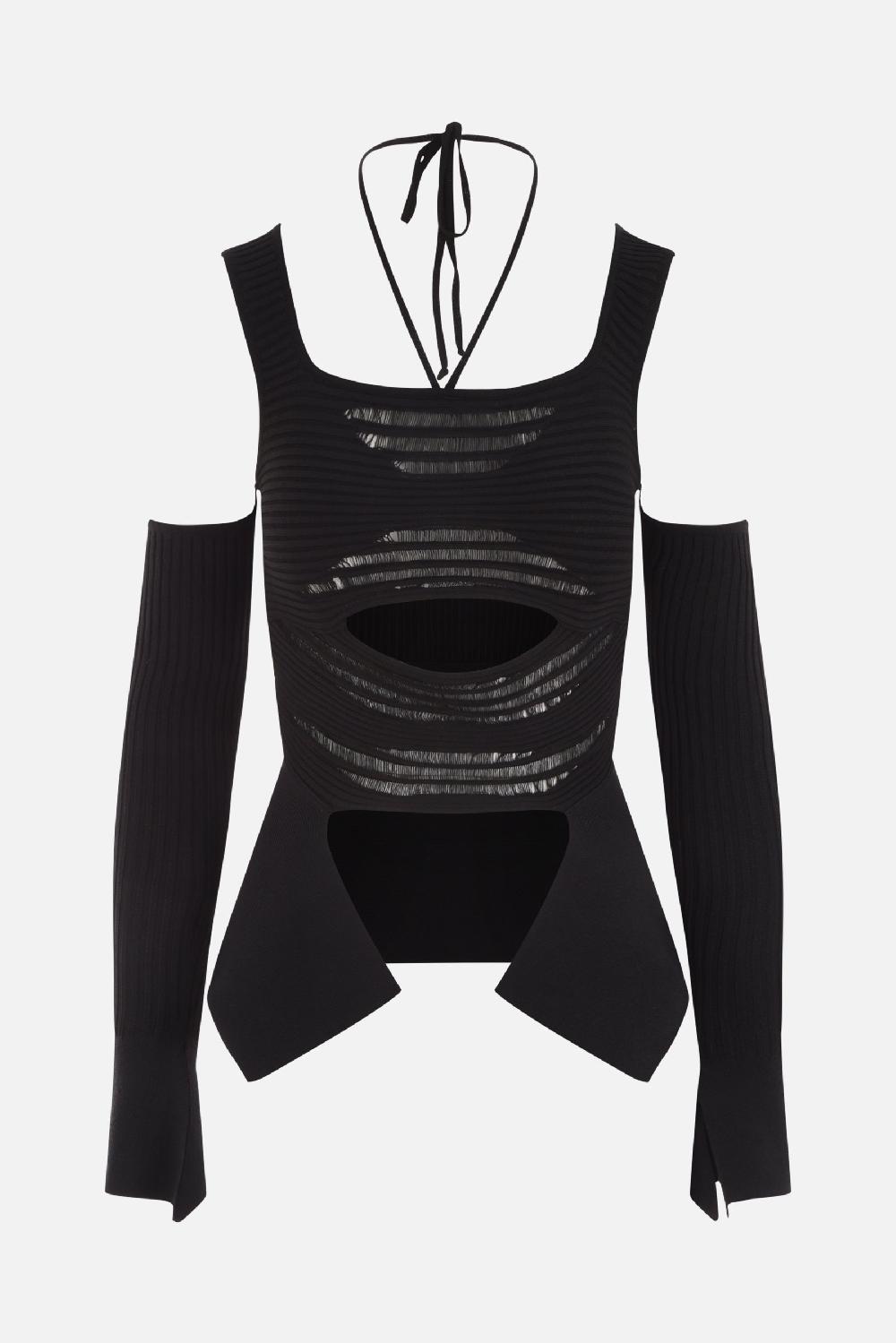 ANDREADAMO top cropped in maglia a costine con dettagli sdruciti