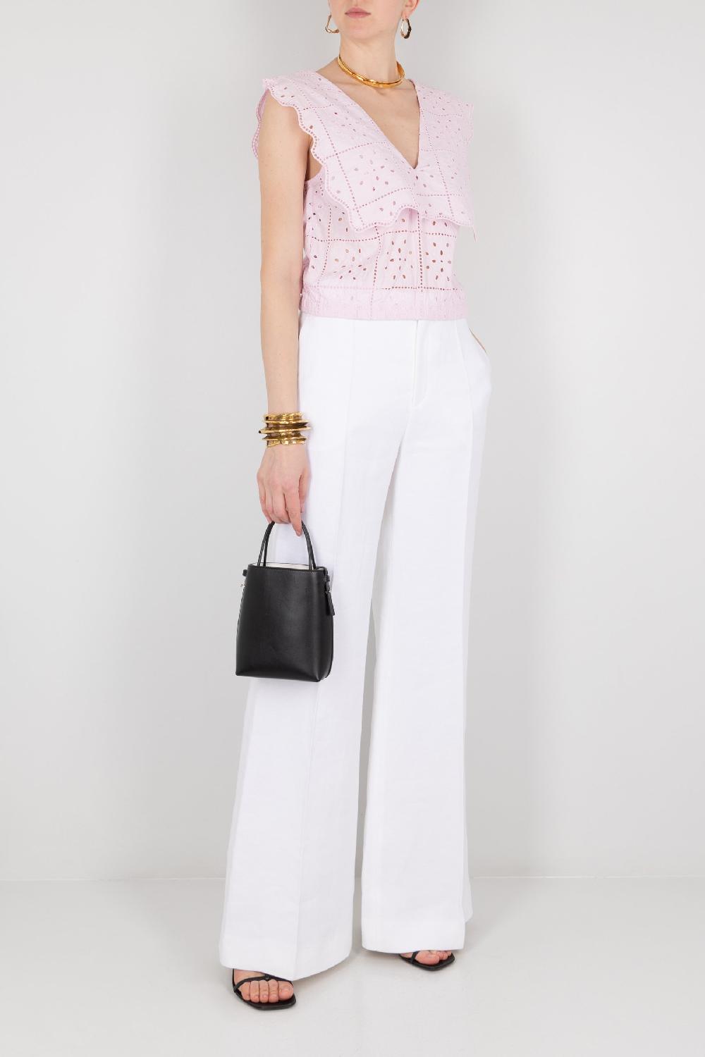 GANNI Top Cropped Smanicato In Broderie Anglaise Organico