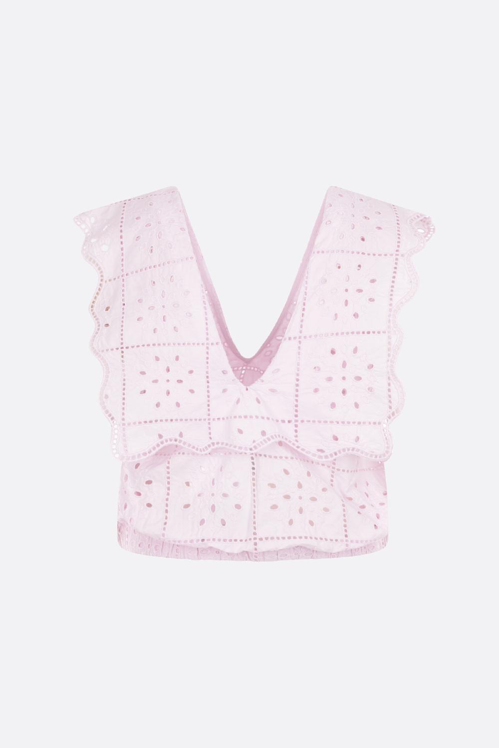 GANNI Top Cropped Smanicato In Broderie Anglaise Organico