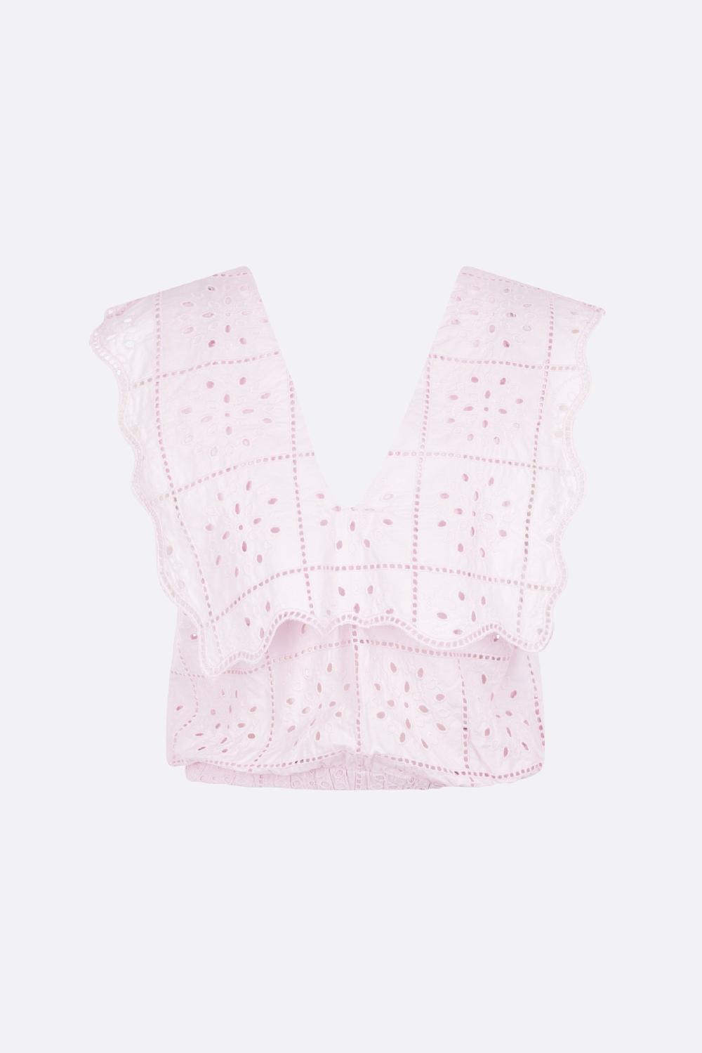 GANNI top cropped smanicato in broderie anglaise organico