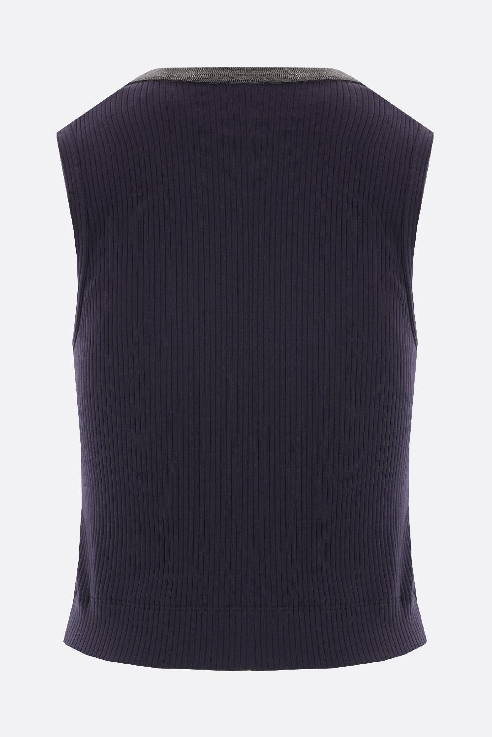 BRUNELLO CUCINELLI Top Smanicato Cropped In Cotone Stretch Con Shiny Neckline