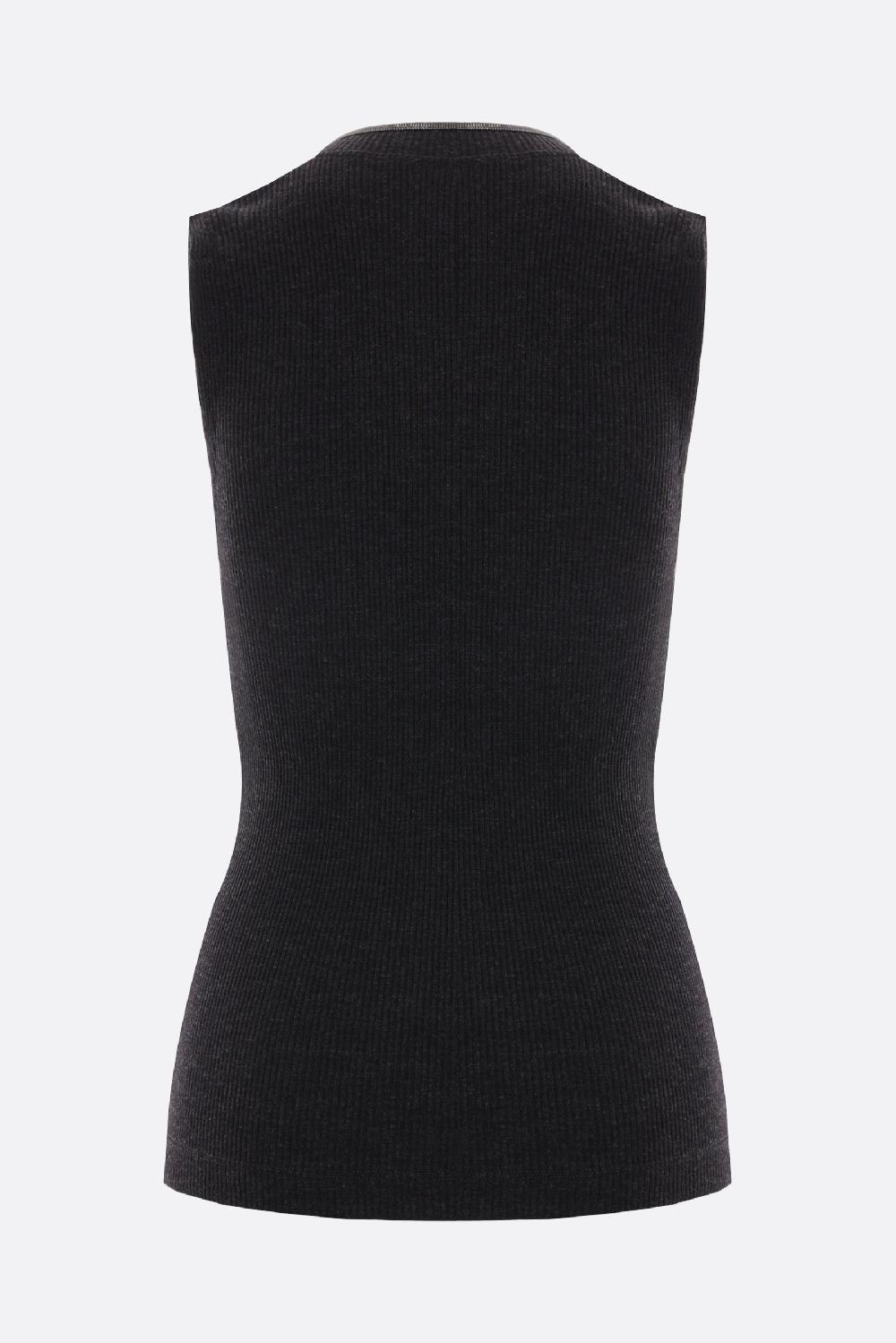 BRUNELLO CUCINELLI Top Smanicato In Maglia Di Lana Con Shiny Neckline