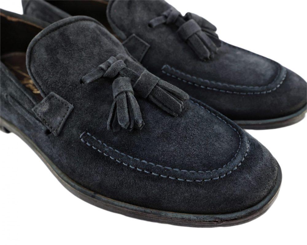 Ton Goût Mocassini Da Uomo In Camoscio Col.Blu Fondo Cuoio