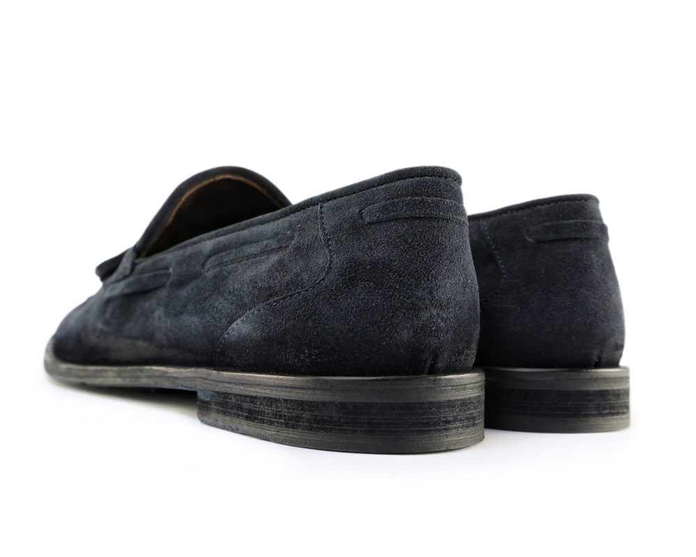 Ton Goût Mocassini Da Uomo In Camoscio Col.Blu Fondo Cuoio