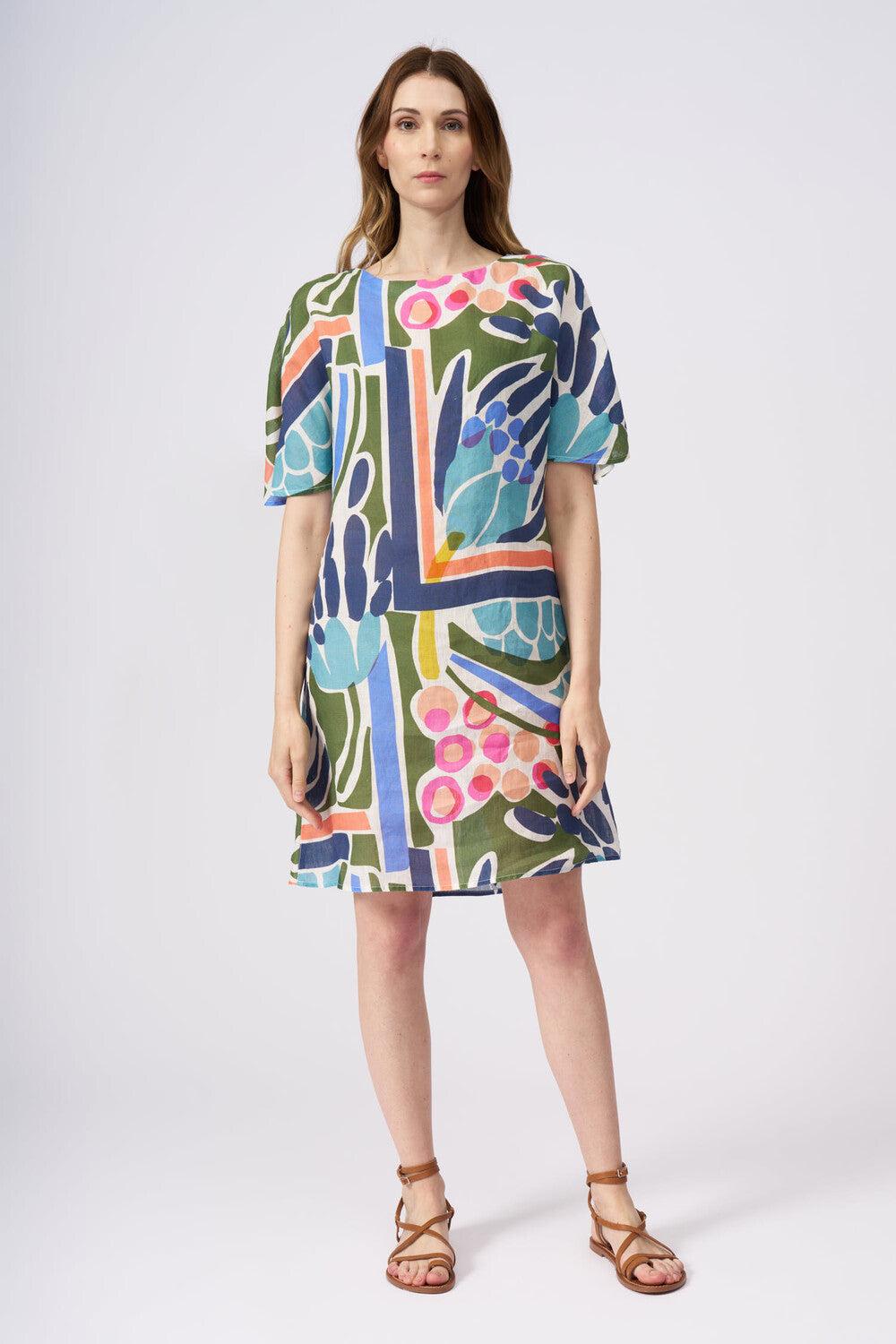 120% Lino Artisan Print Shift Dress