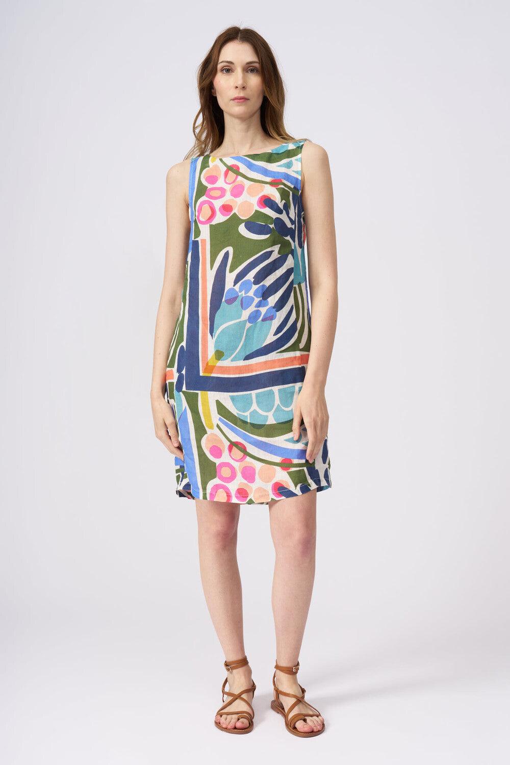 120% Lino Artisan Print Shift Sleeveless Dress