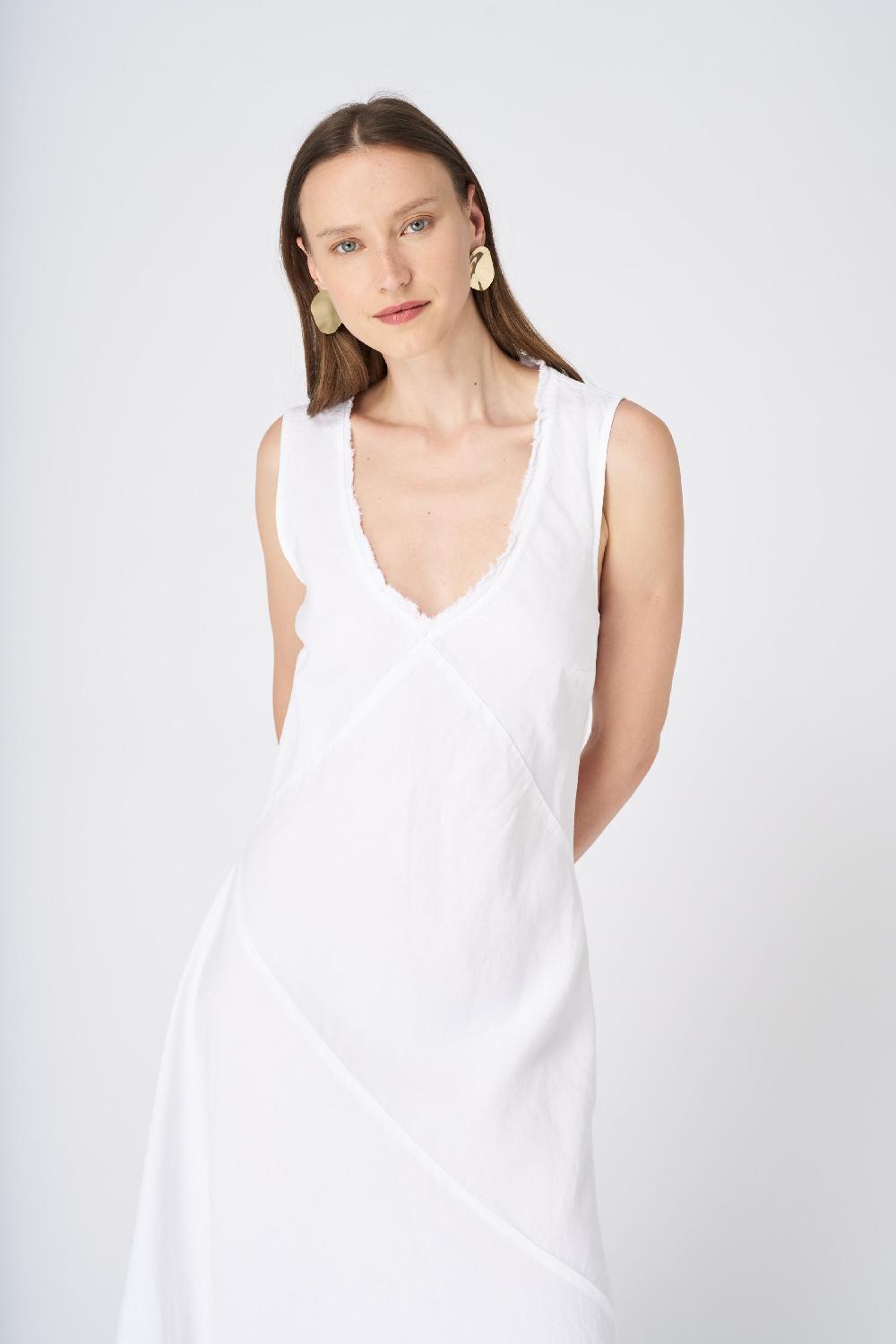 120% Lino Asymmetrical Hem Linen Maxi Dress