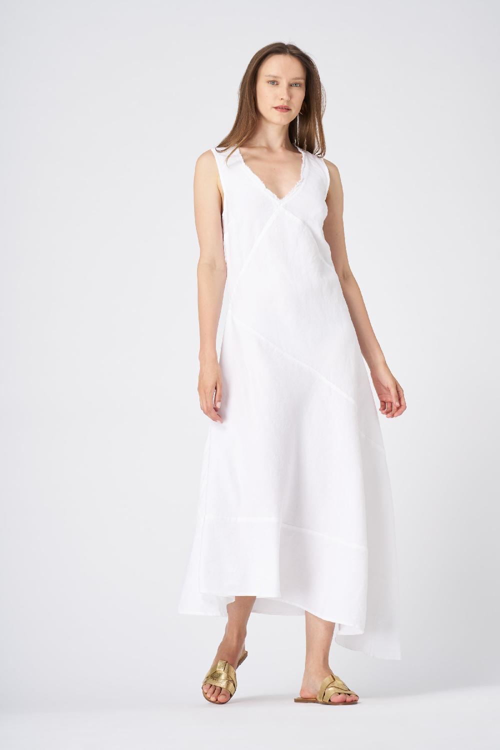 120% Lino Asymmetrical Hem Linen Maxi Dress
