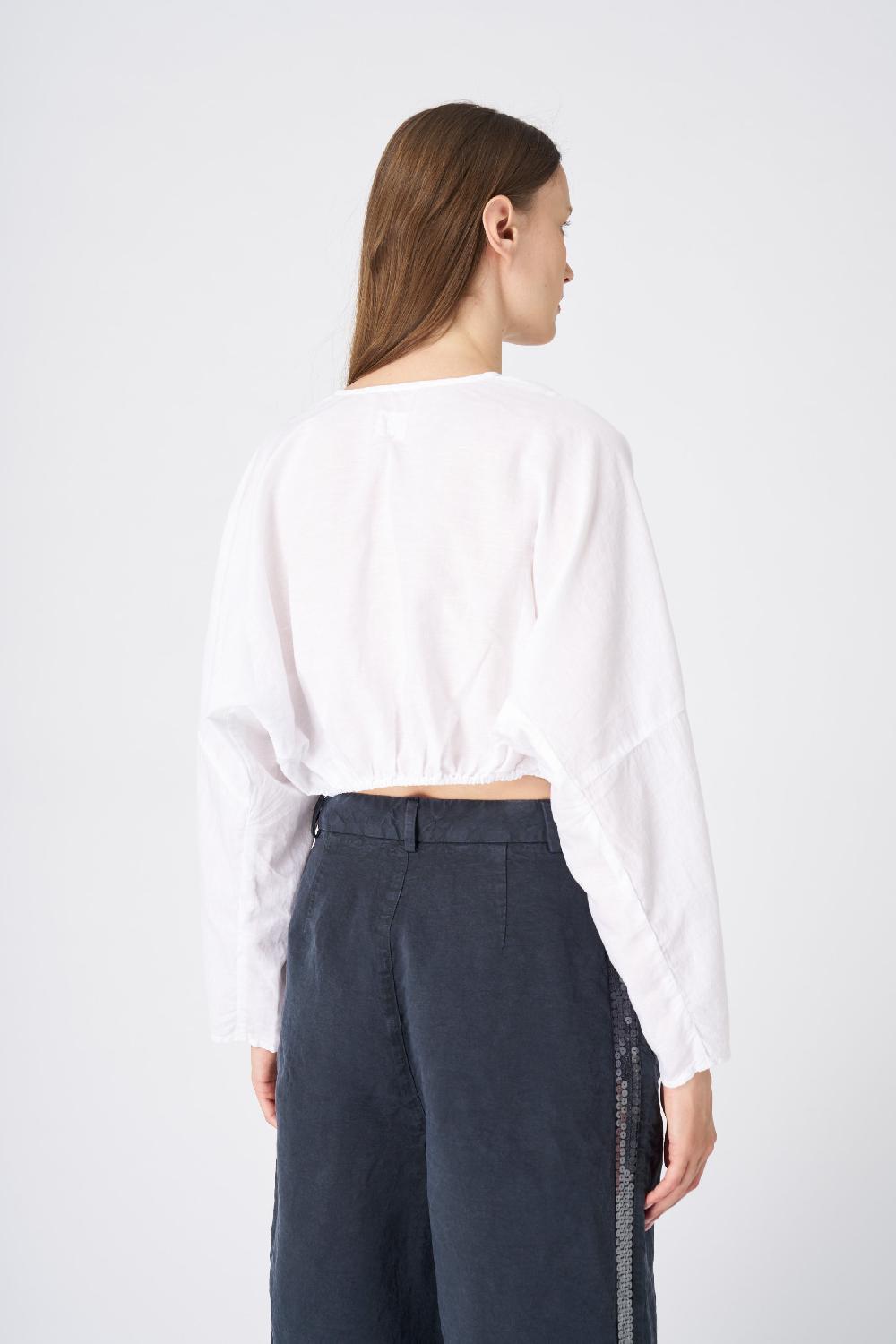 120% Lino Cropped Button-Down Linen Shirt
