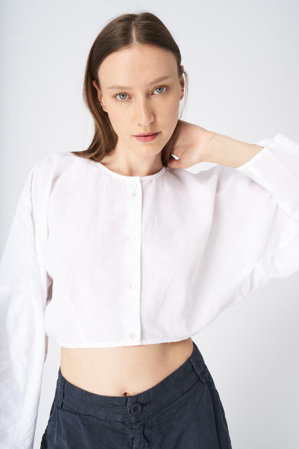120% Lino Cropped Button-Down Linen Shirt