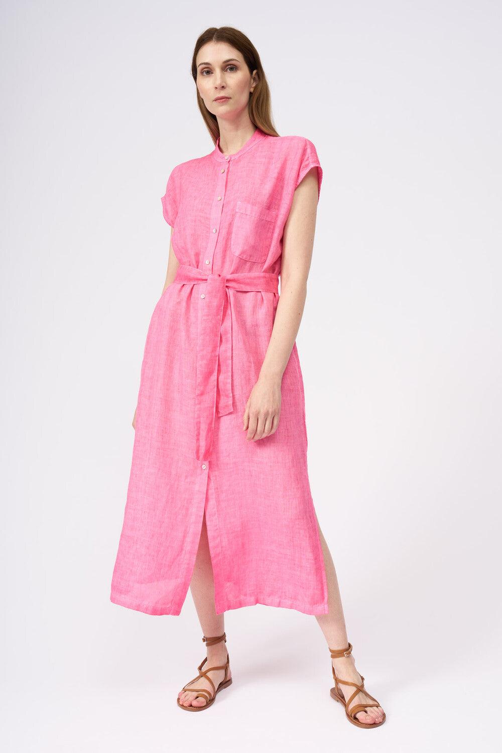 120% Lino Dress With Belt And Buttons