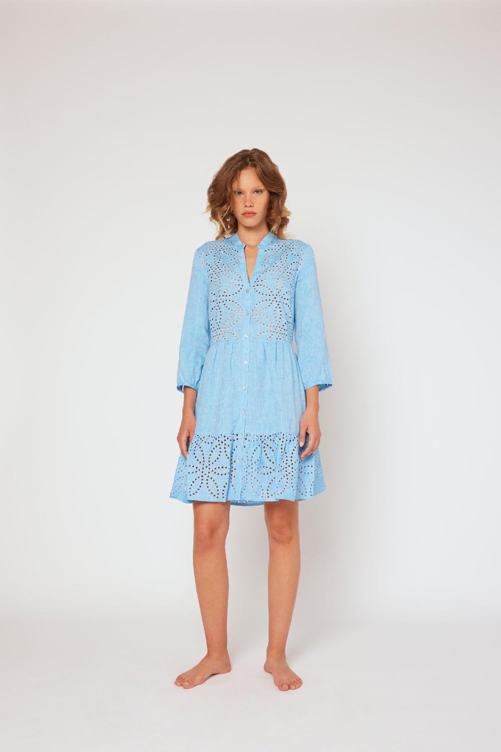 120% Lino Dress with Floral Embroidery