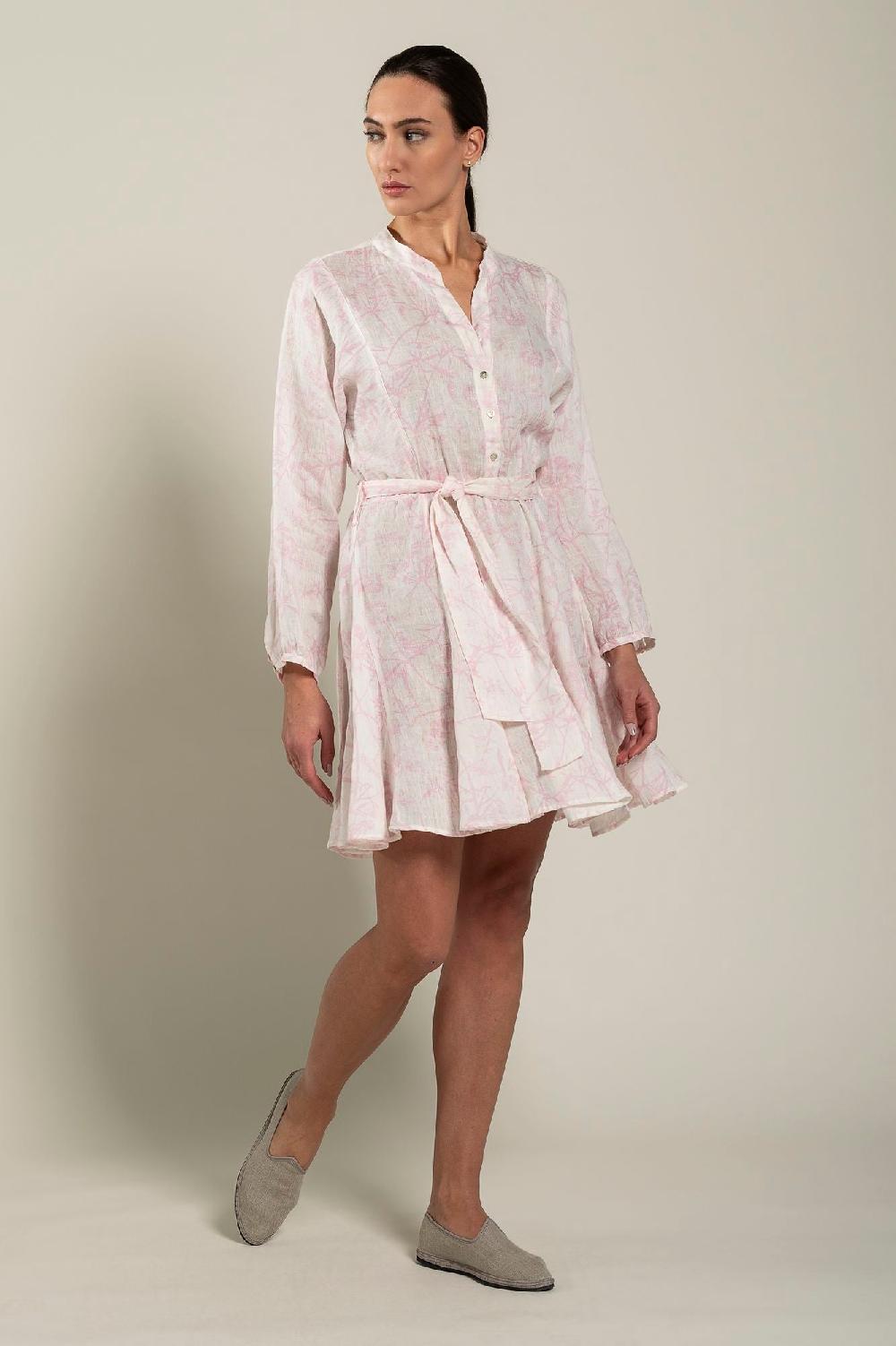 120% Lino Floral Patterned Dress With Belt