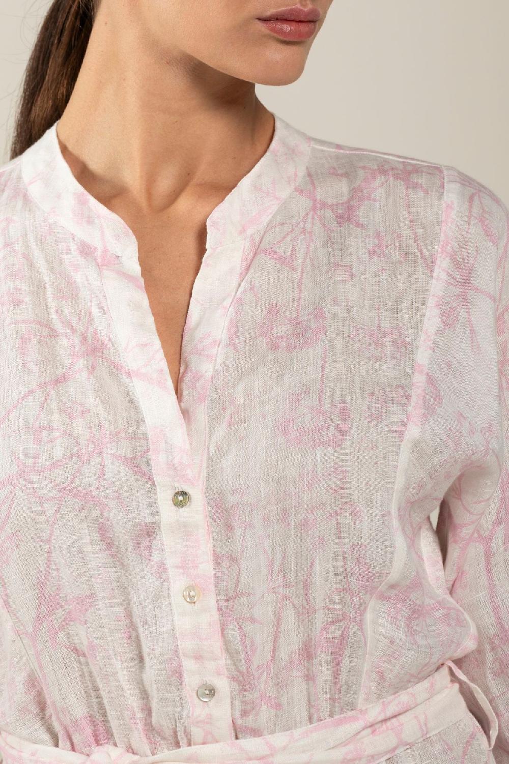 120% Lino Floral Patterned Dress With Belt