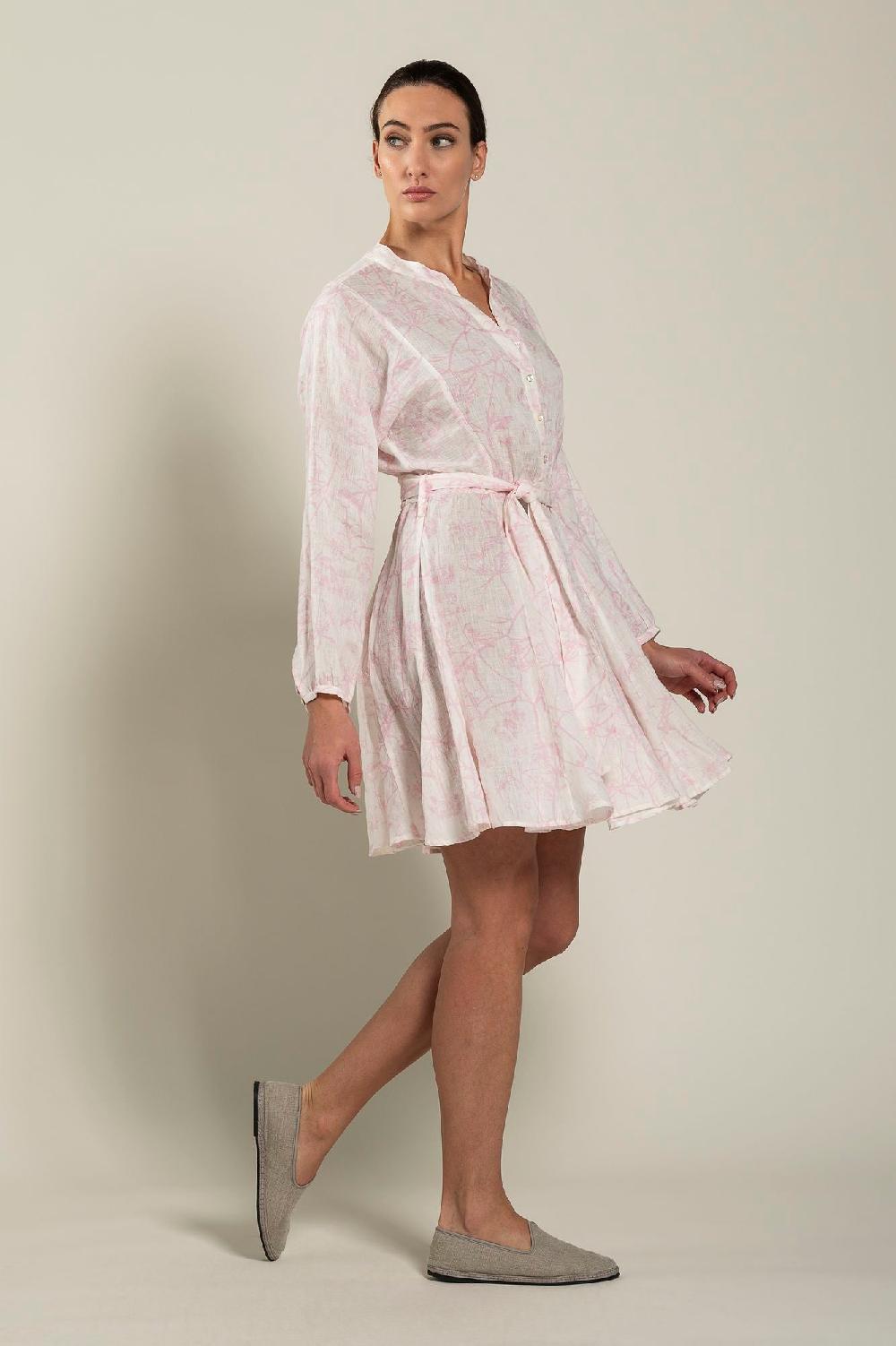 120% Lino Floral Patterned Dress With Belt