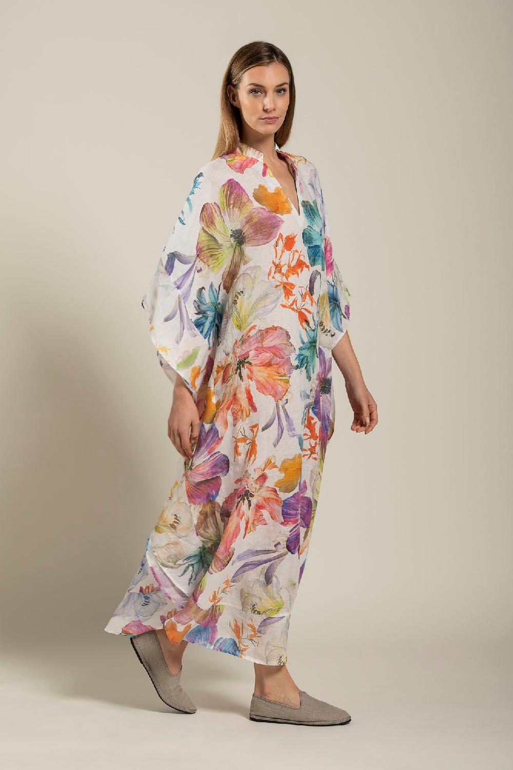 120% Lino Floral Print Kaftano