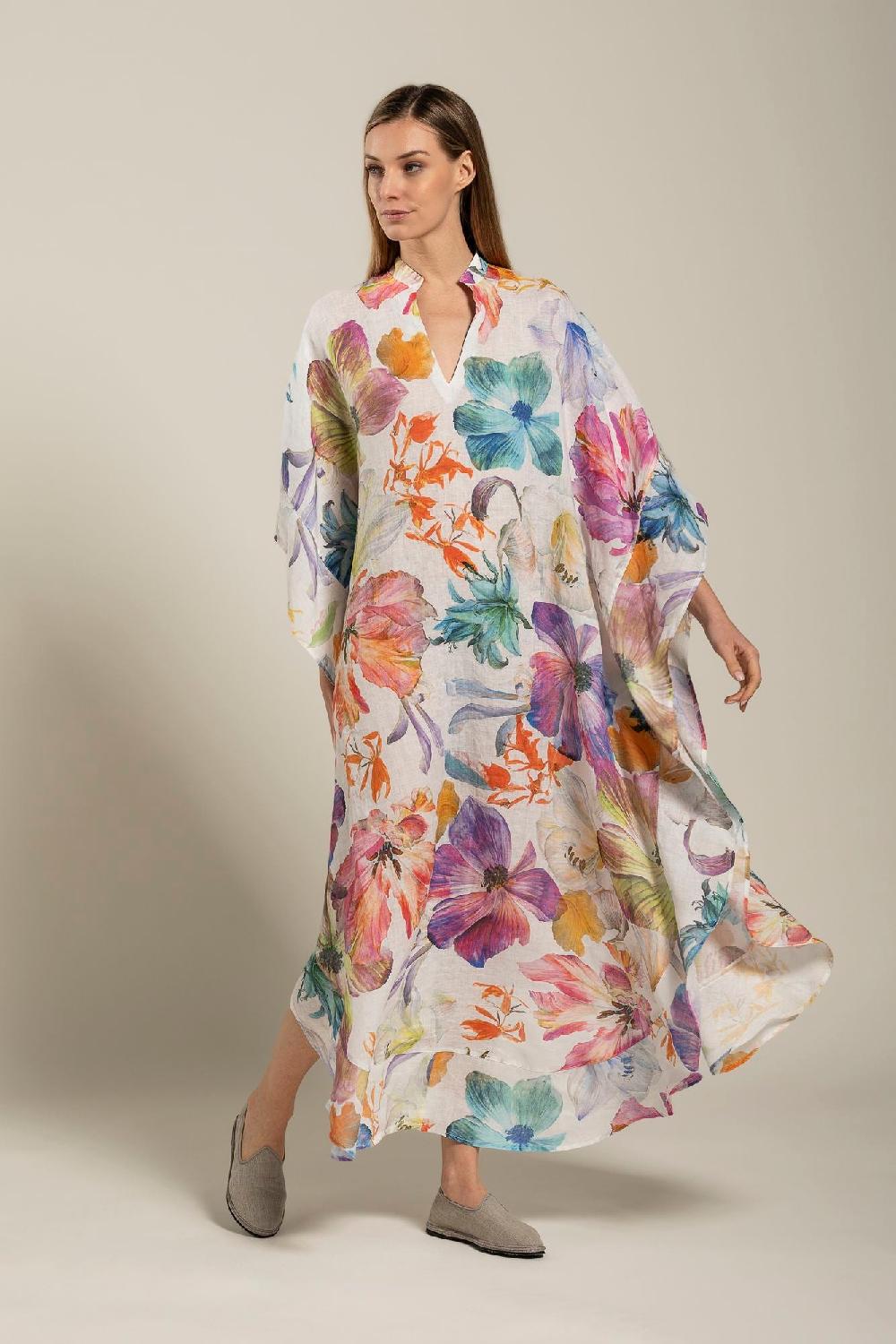 120% Lino Floral Print Kaftano