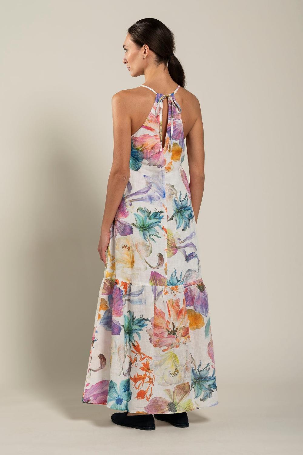 120% Lino Floral Print Maxi Dress