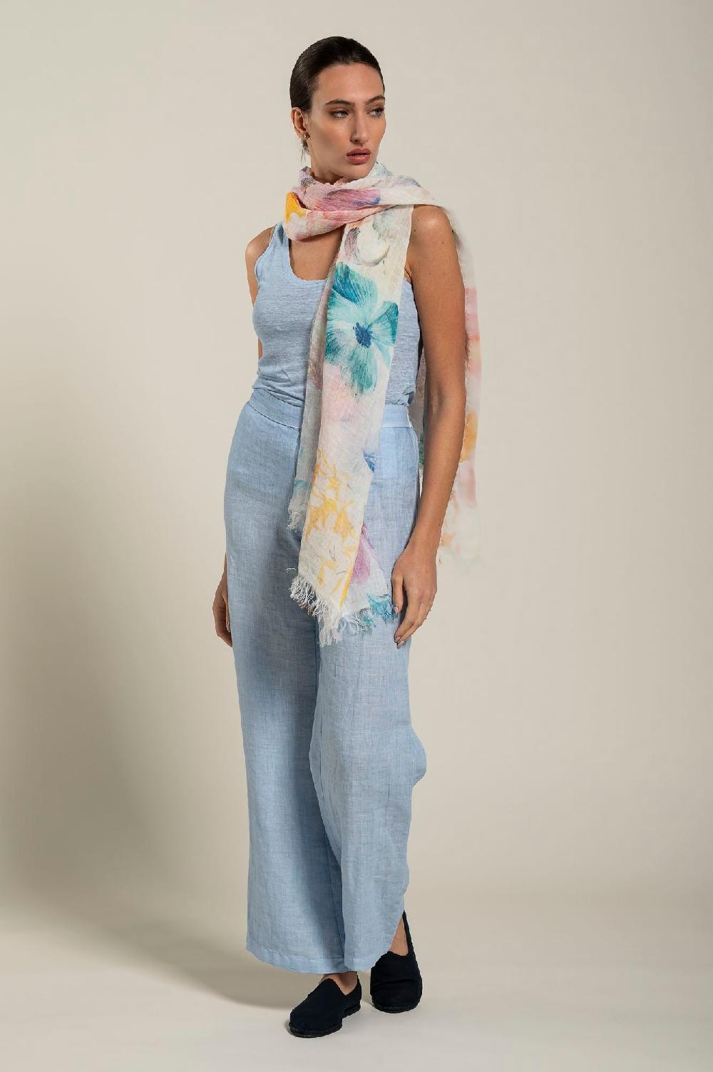 120% Lino Floral Print Scarf