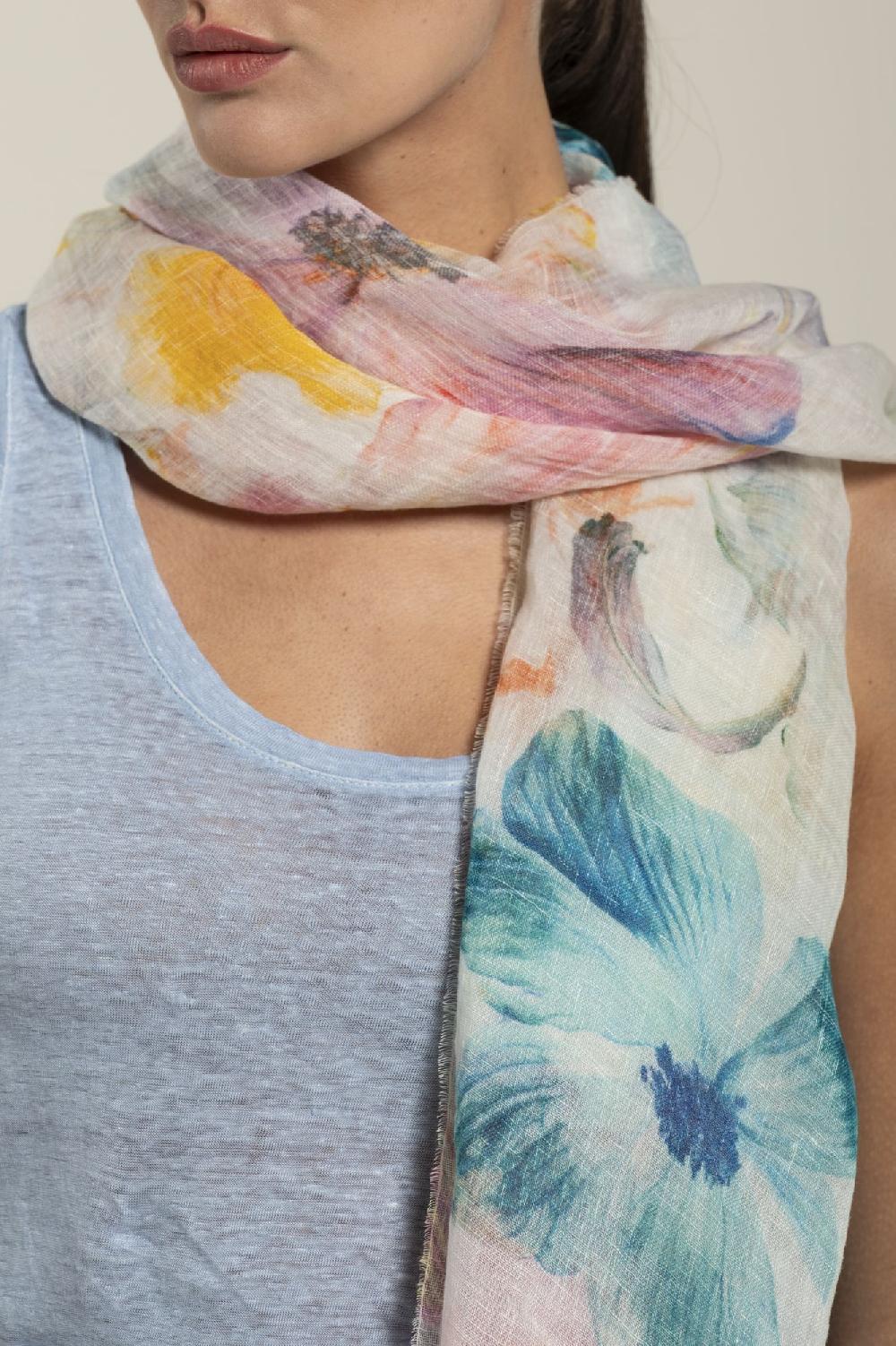 120% Lino Floral Print Scarf