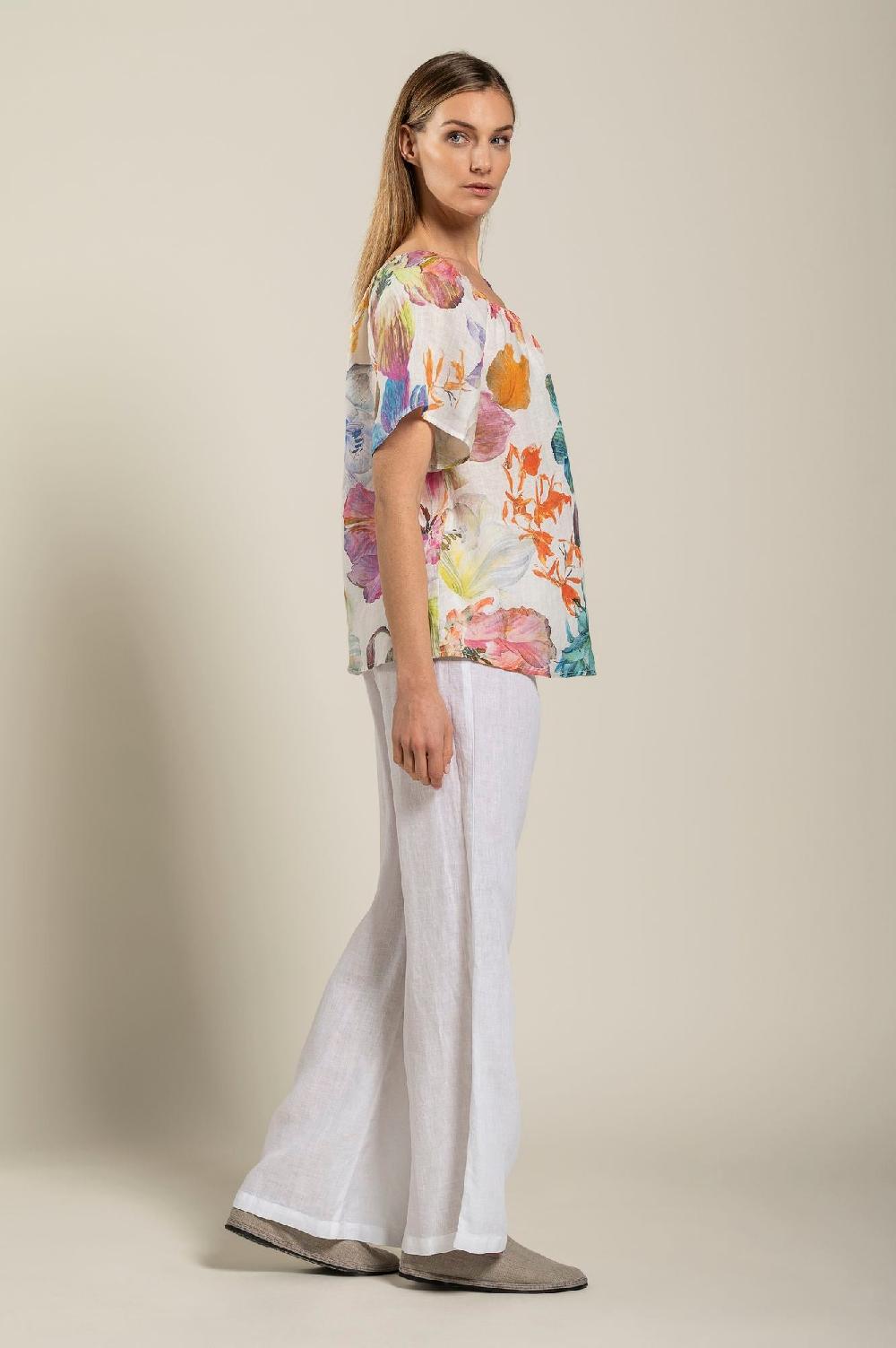 120% Lino Floral Print Women Blouse