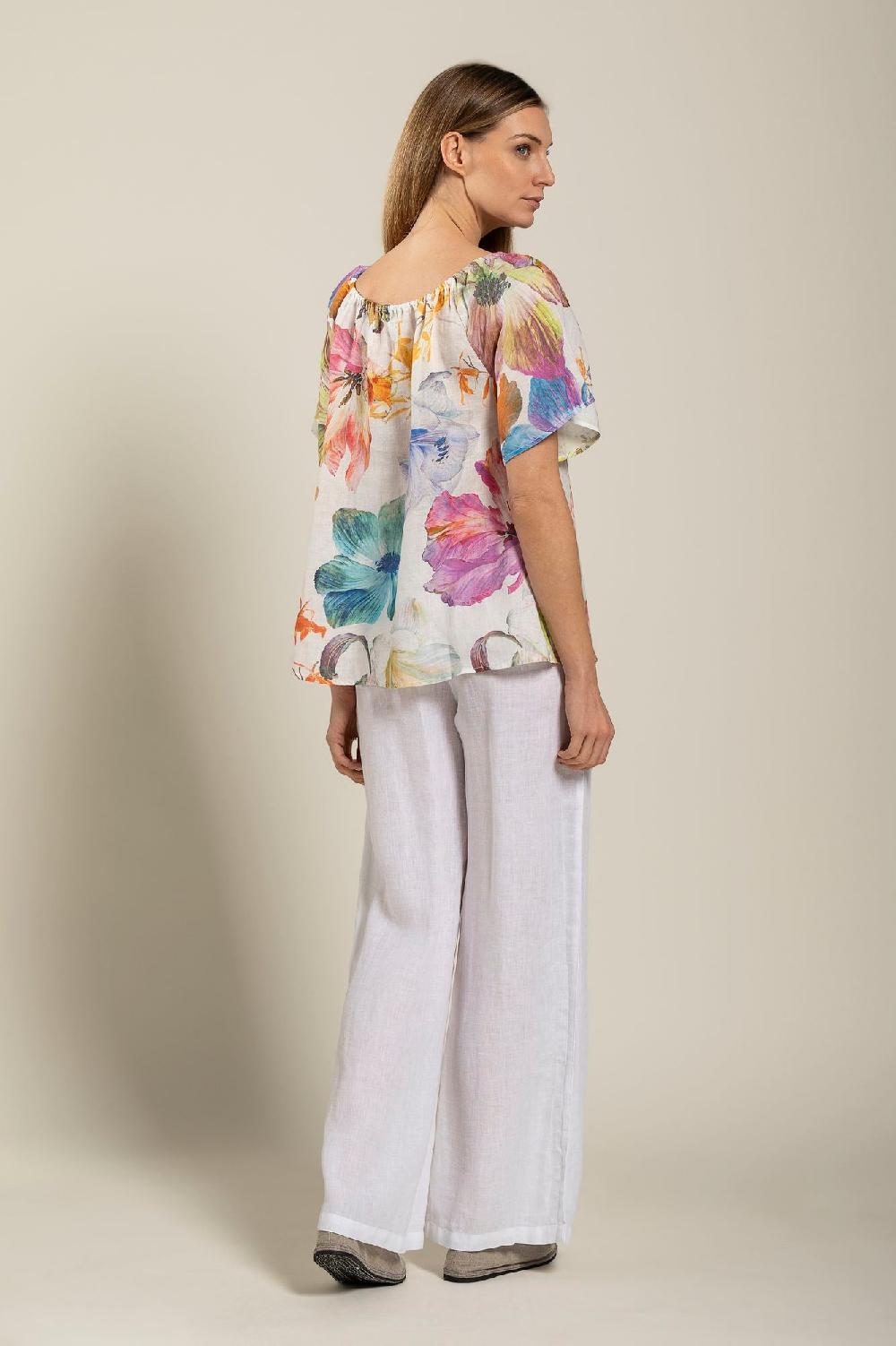 120% Lino Floral Print Women Blouse