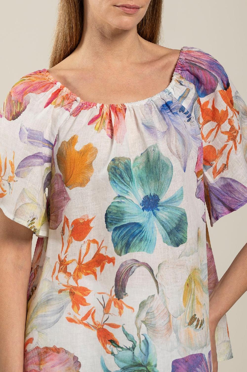 120% Lino Floral Print Women Blouse