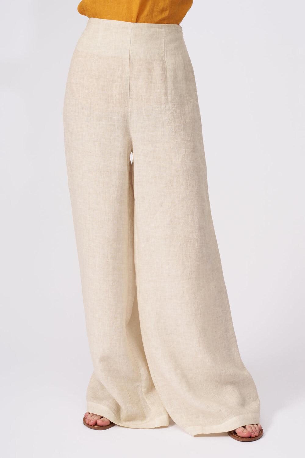 120% Lino High-Waisted Long Pant With Wide Leg