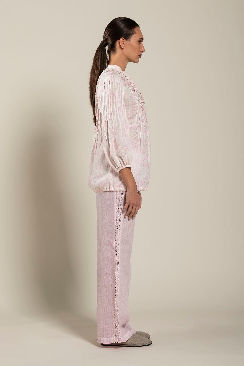 120% Lino Long Sleeve Blouse With Delicate Printed