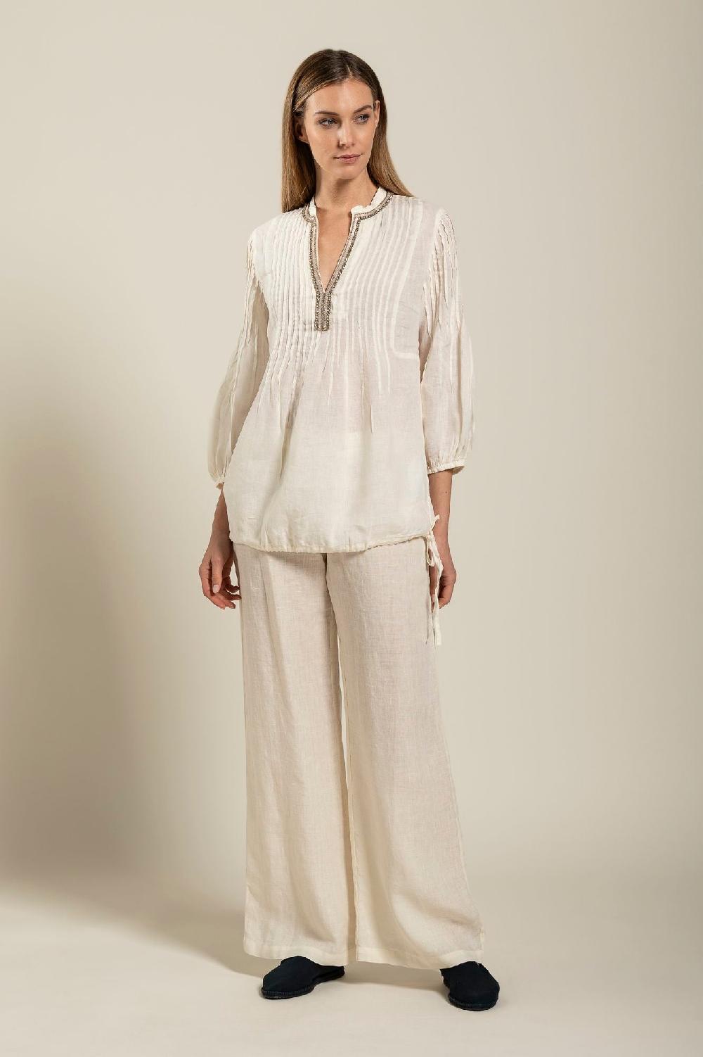 120% Lino Long Sleeve Blouse With Sequin Detail