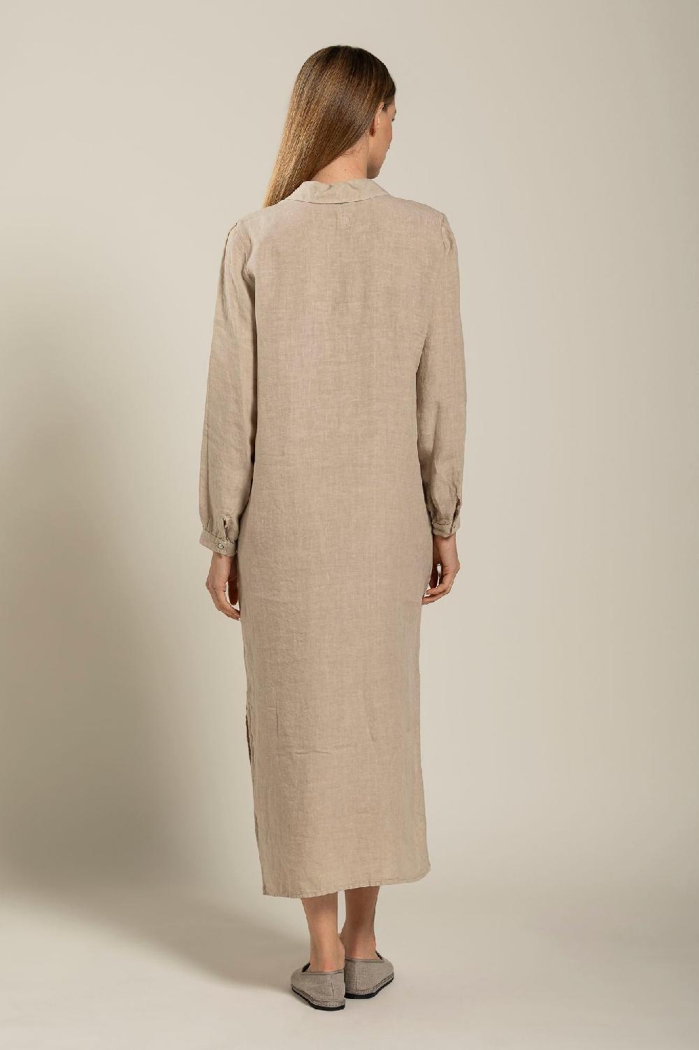 120% Lino Long Sleeve Dress With Pockets