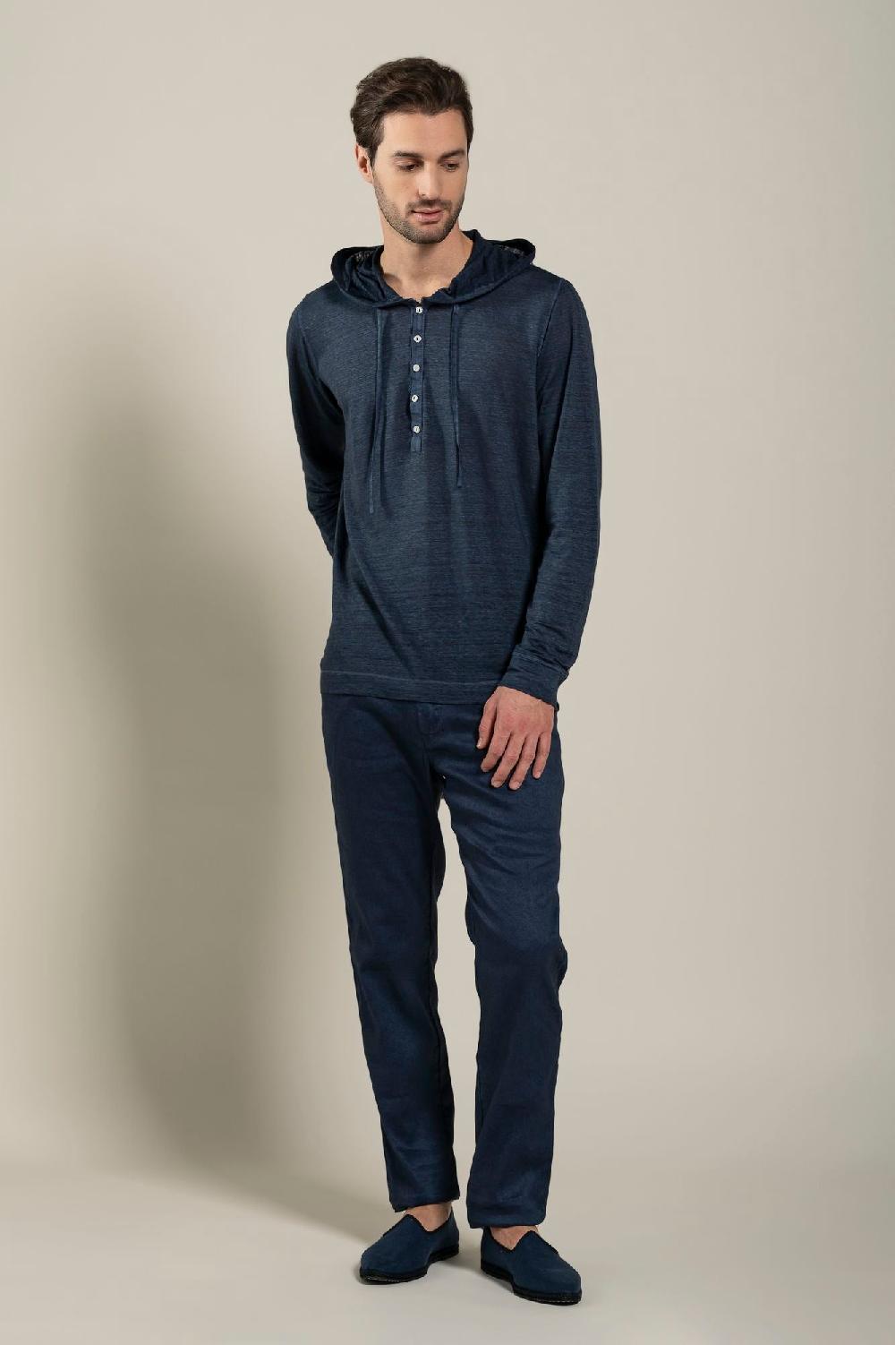 120% Lino Long Sleeve Man T-Shirt With Buttons