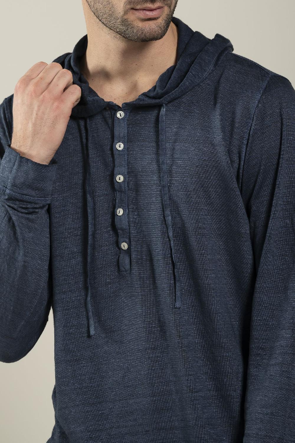 120% Lino Long Sleeve Man T-Shirt With Buttons