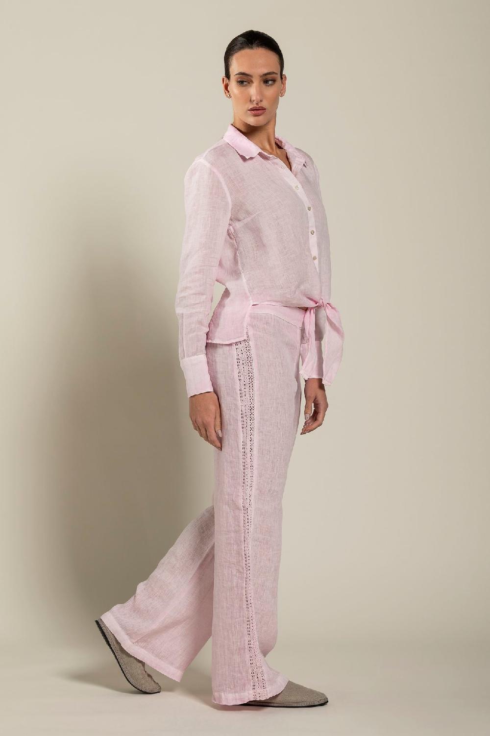 120% Lino Long Sleeve Shirt With Tie-Front