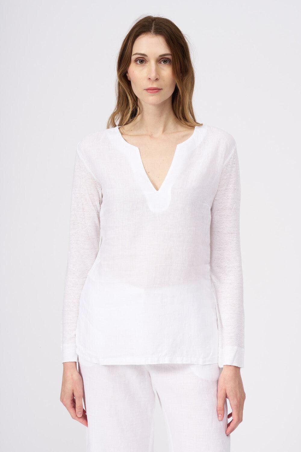 120% Lino Long Sleeve V-Neck Shirt