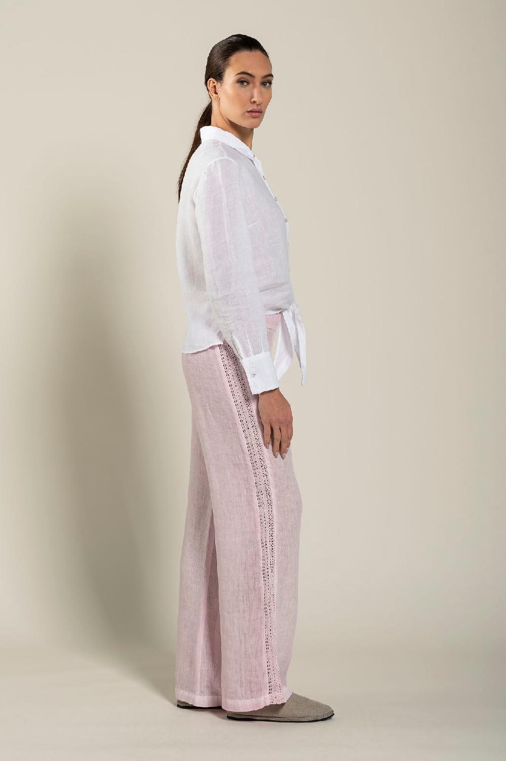 120% Lino Long Sleeve Woman Shirt With Knot