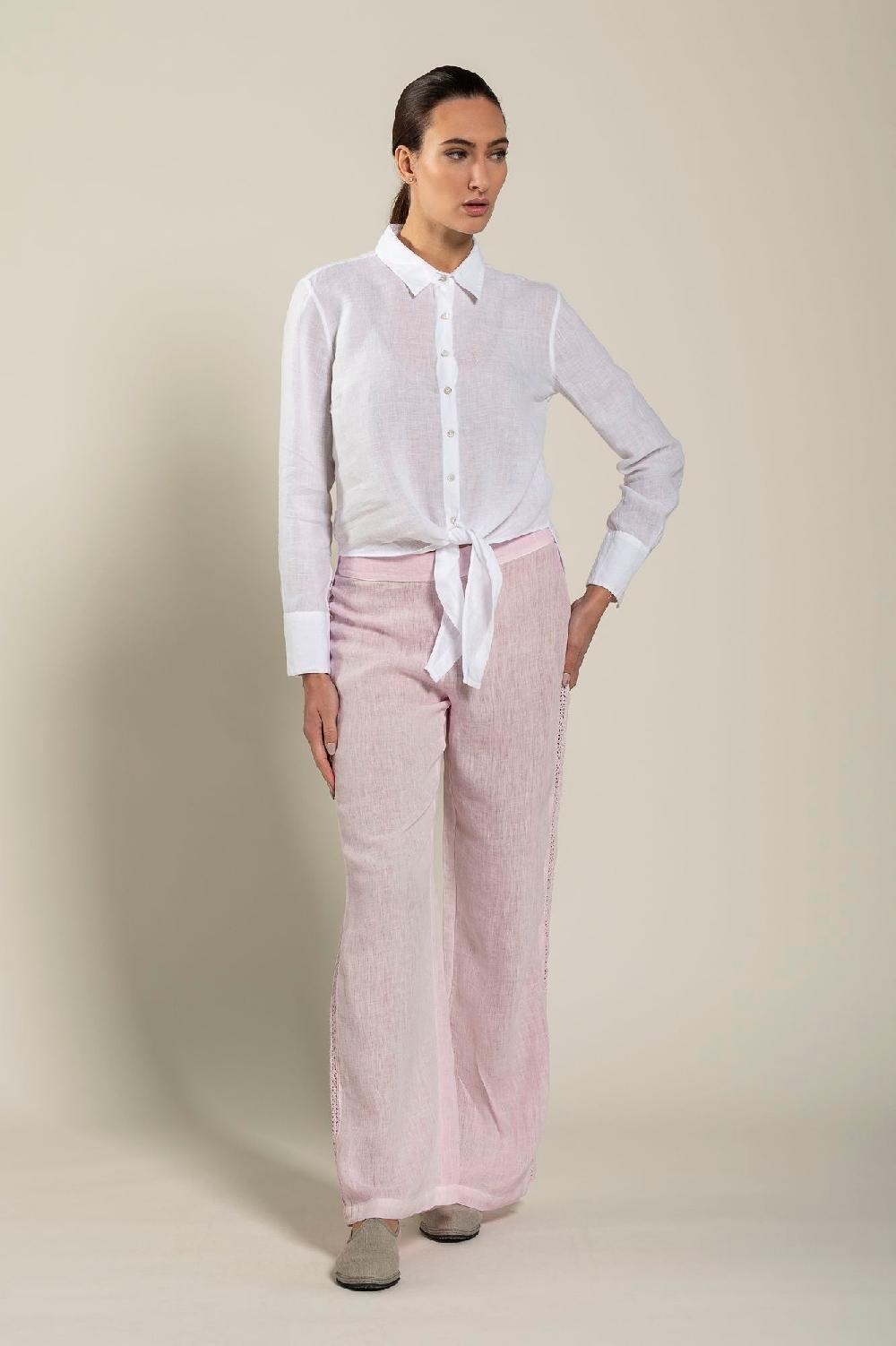 120% Lino Long Sleeve Woman Shirt With Knot