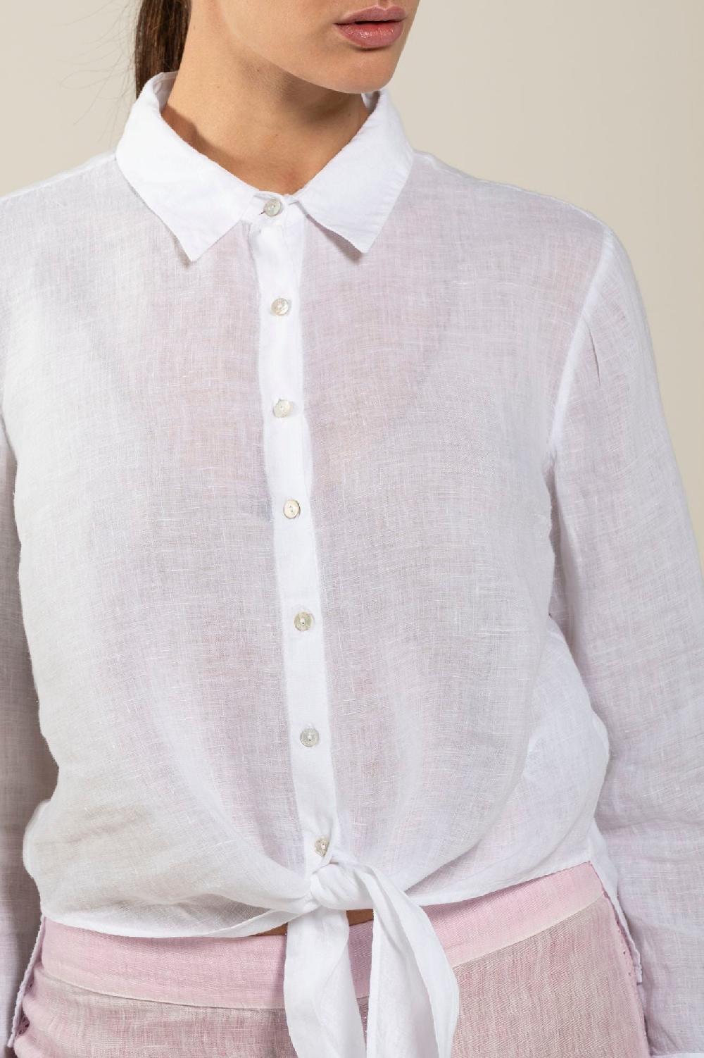 120% Lino Long Sleeve Woman Shirt With Knot
