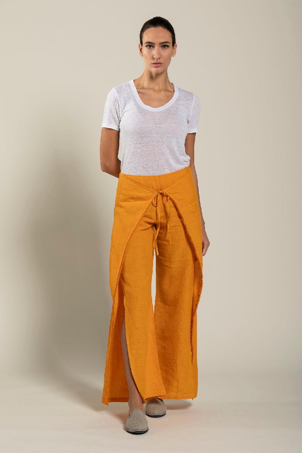 120% Lino Long Wrap Pant With Drawstring