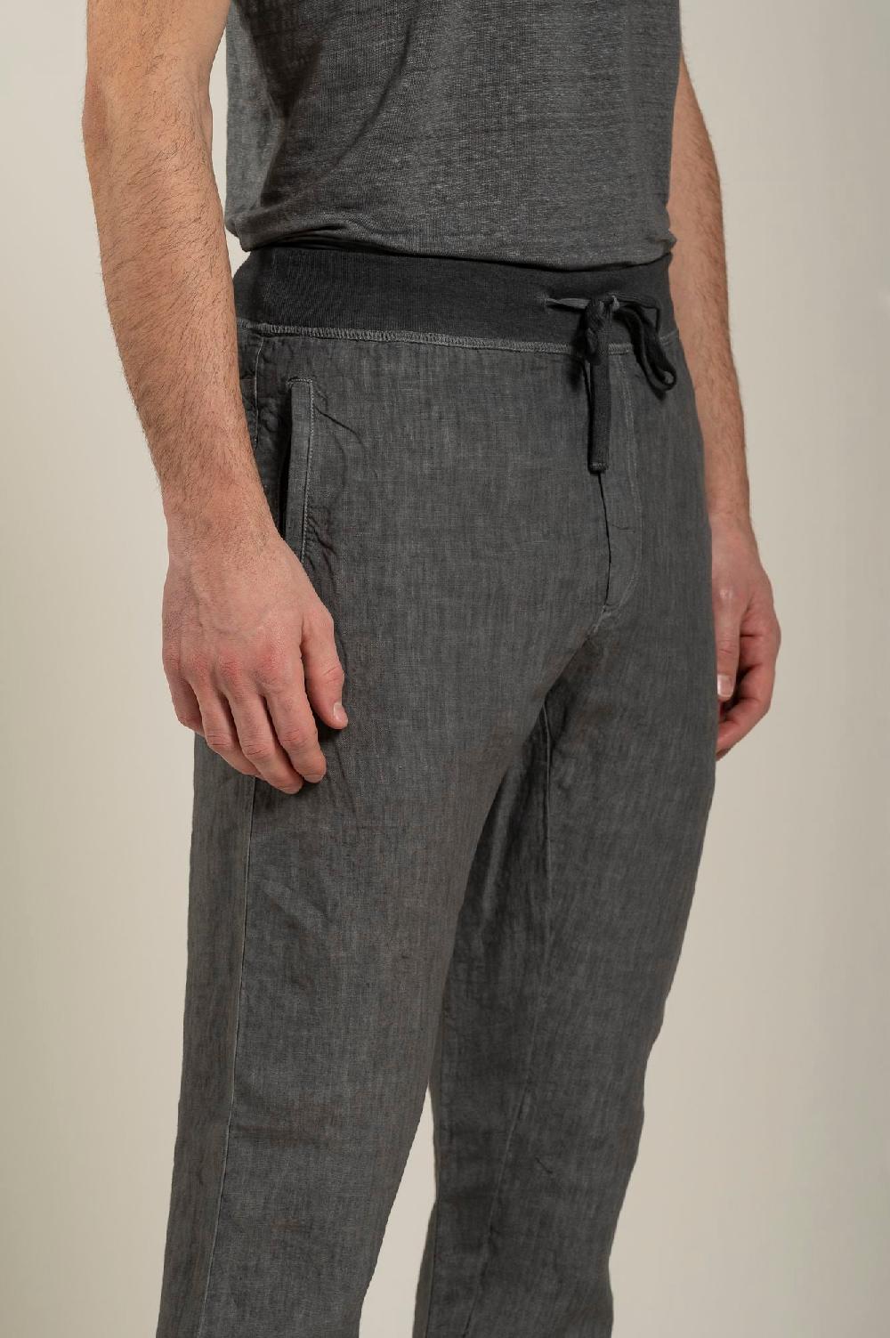 120% Lino Man Grey Drawstring Pant
