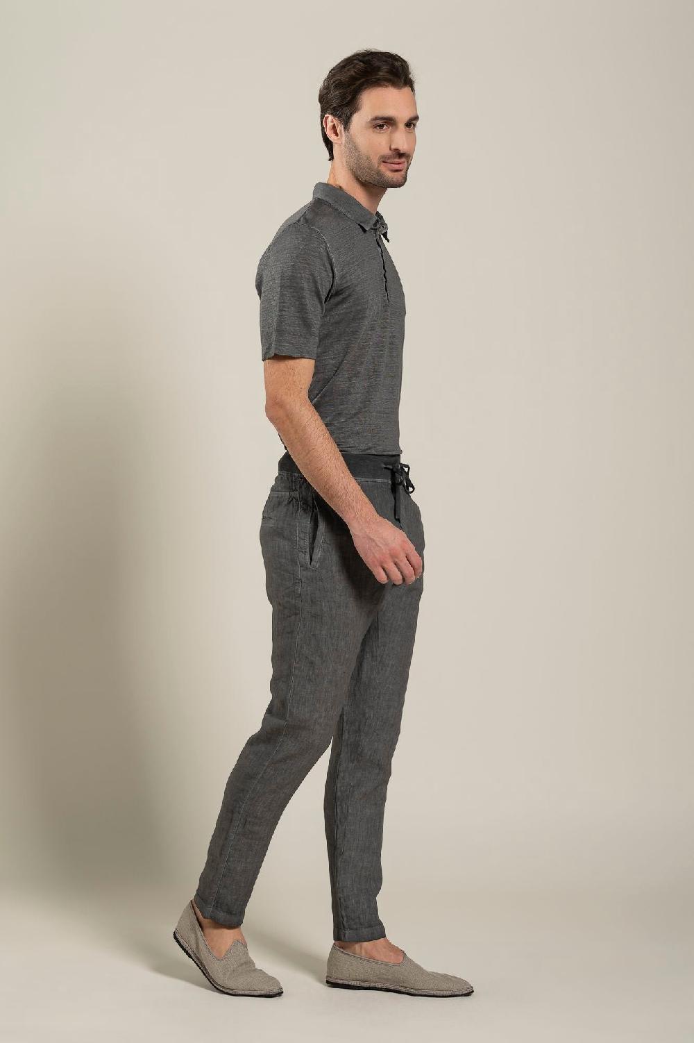 120% Lino Man Grey Drawstring Pant