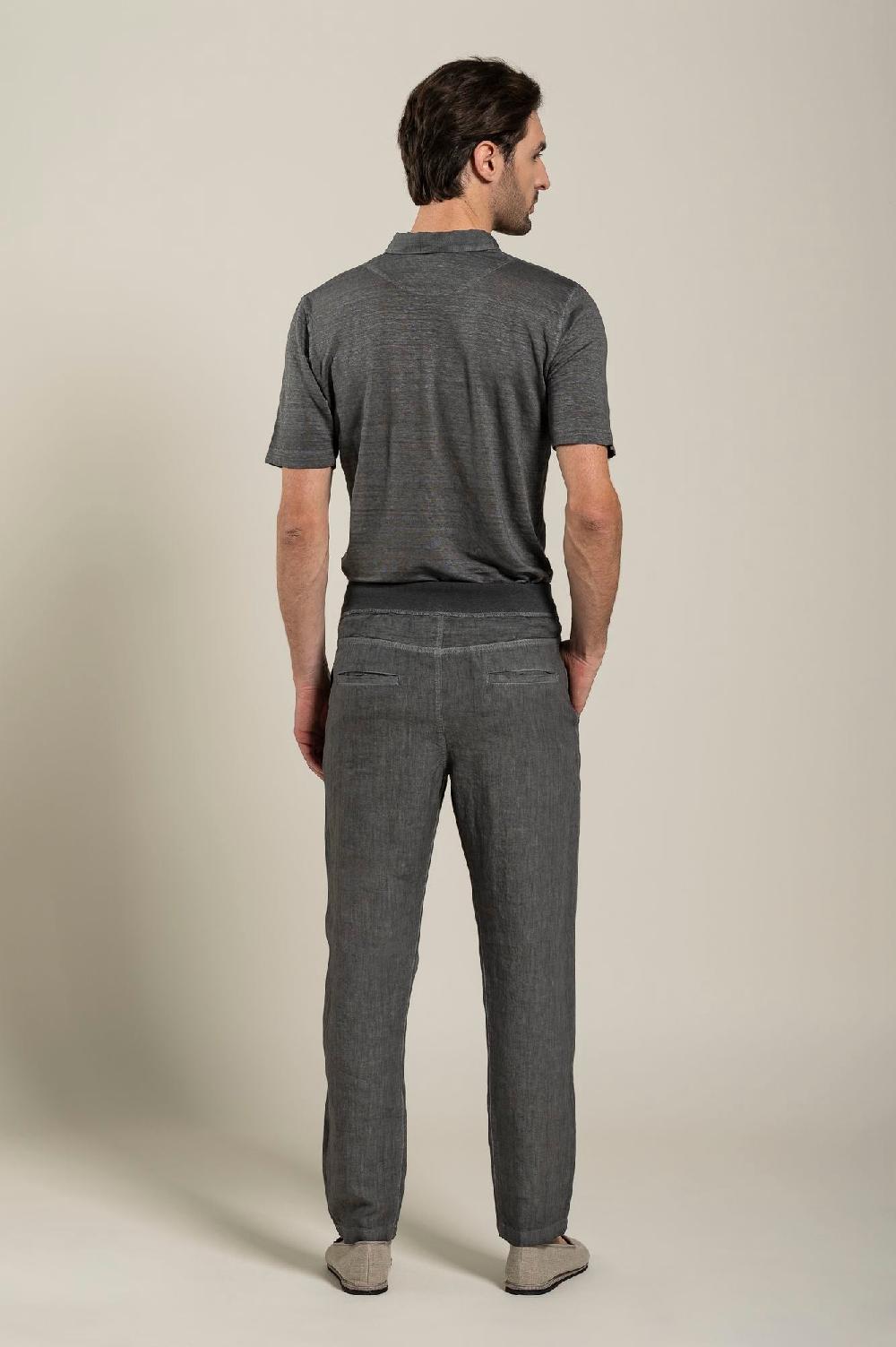 120% Lino Man Grey Drawstring Pant
