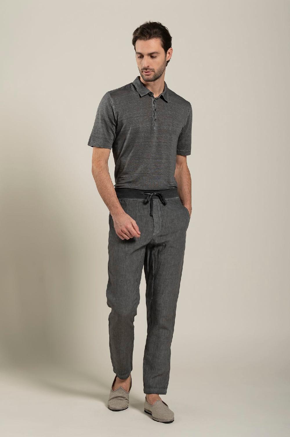 120% Lino Man Grey Drawstring Pant