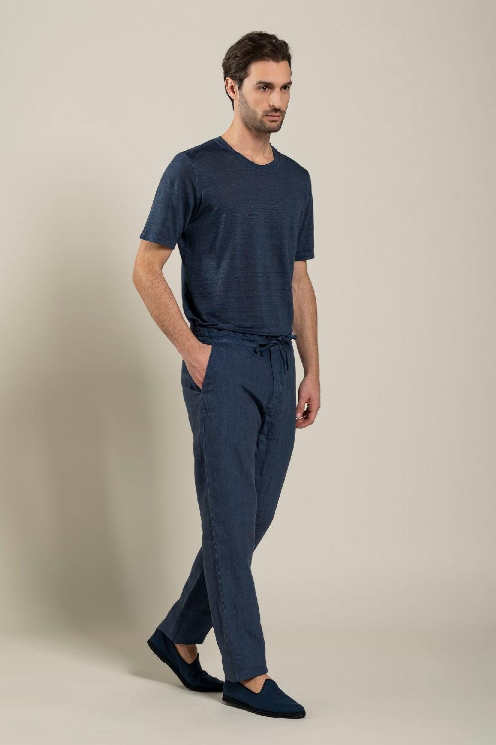 120% Lino Man Navy Drawstring Pant