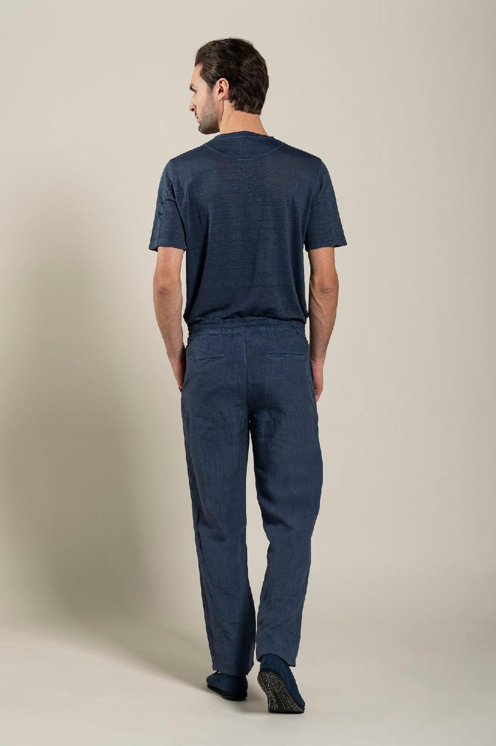 120% Lino Man Navy Drawstring Pant